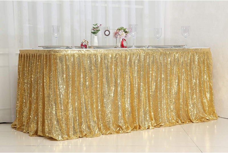 PartyDelight Sequin Table Skirt 9ft Gold for Round/Rectangle/SquareTables for Birthday Party Wedding Christmas - Image 4